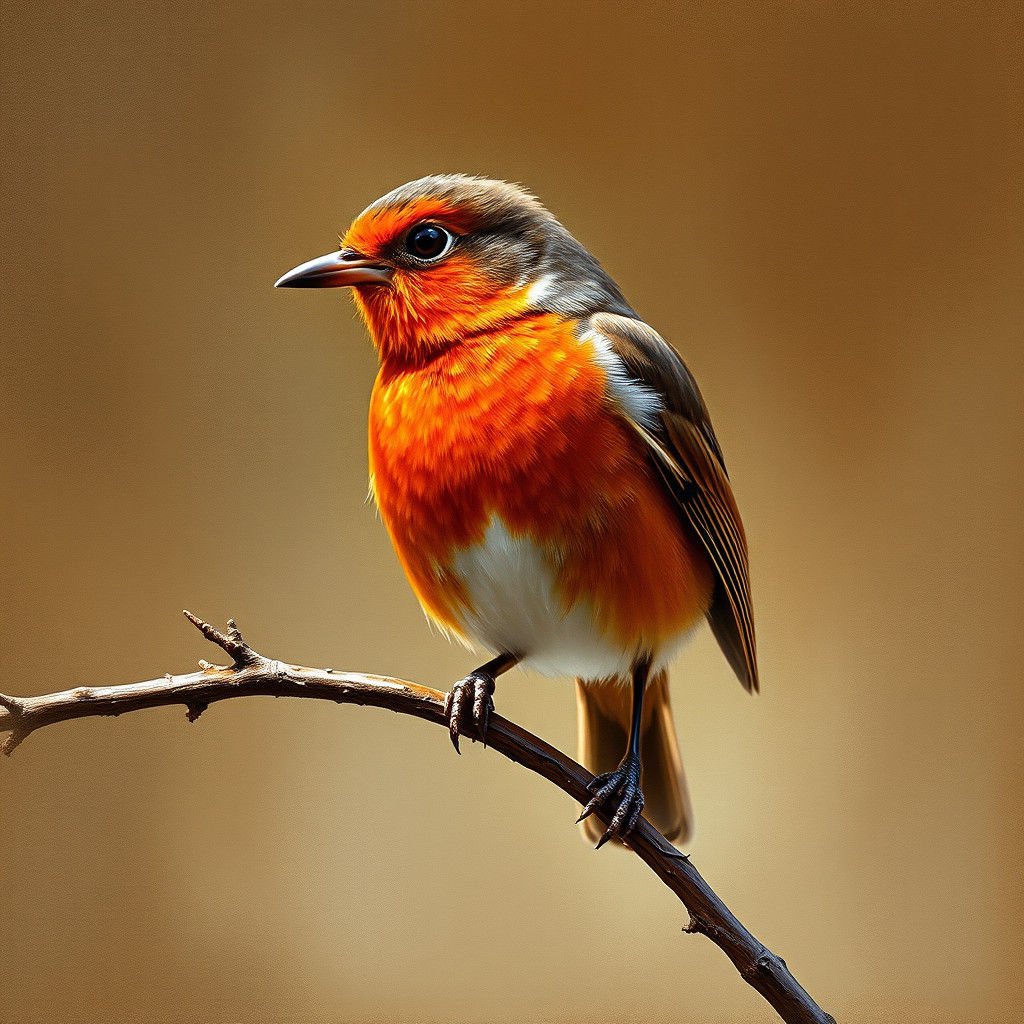 Robin with Red Plumage in Rustic Realism Style