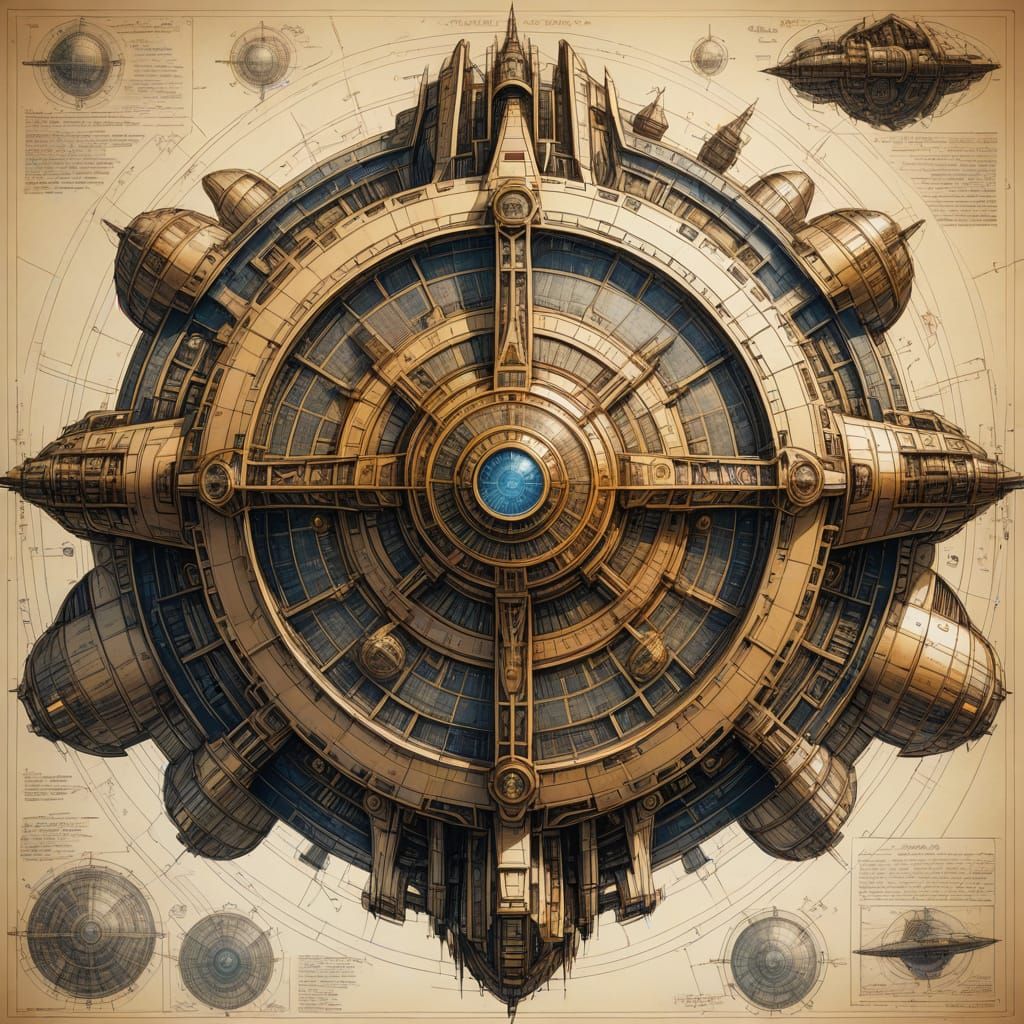 Renaissance Drawing of a Fantastical Spaceship