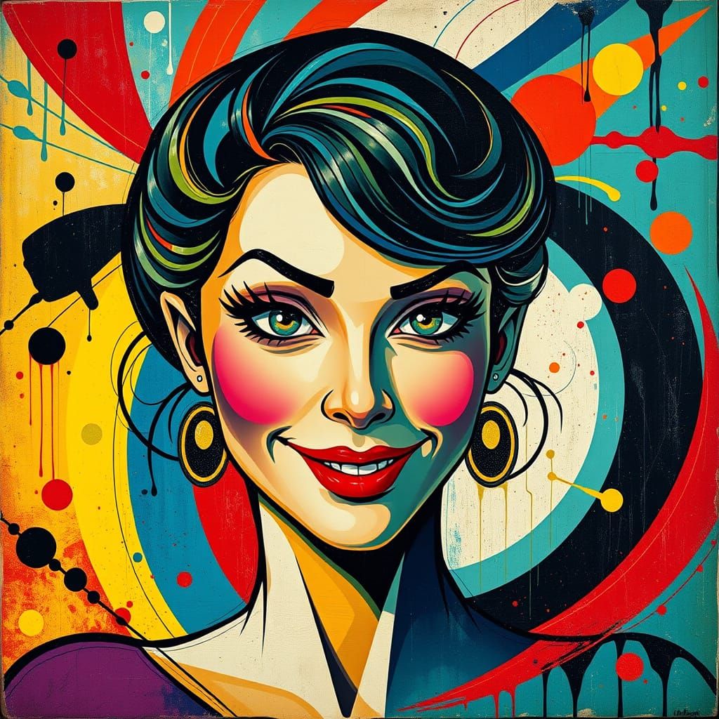 Abstract Woman Portrait in Cubist Art Deco Style