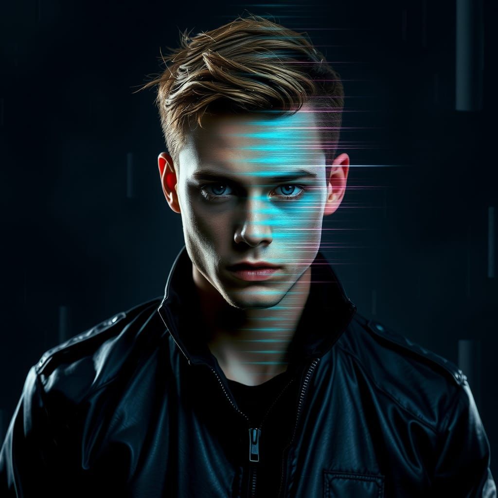 Glitching Cyberpunk Portrait in Dystopian Future