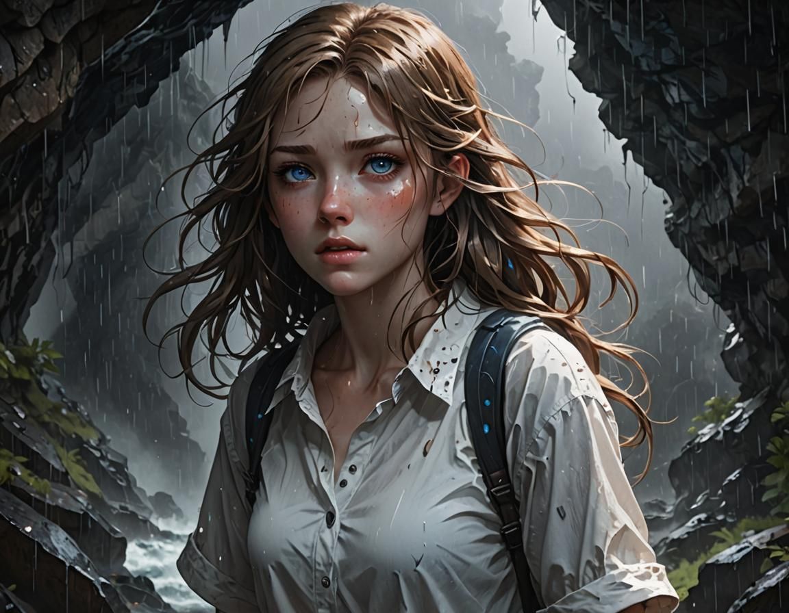 Anime Girl Seeks Shelter from Stormy Seas