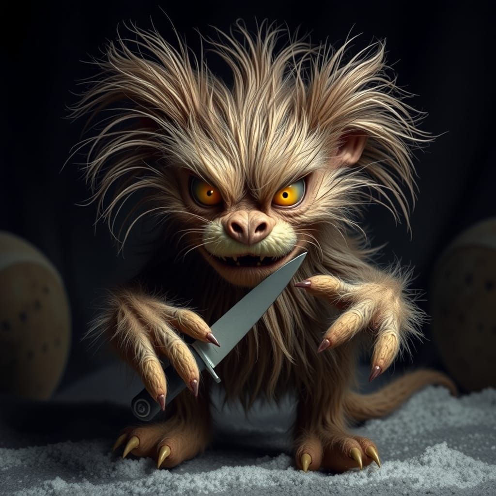 Grotesque Furry Creature with Knife in Expressive Style