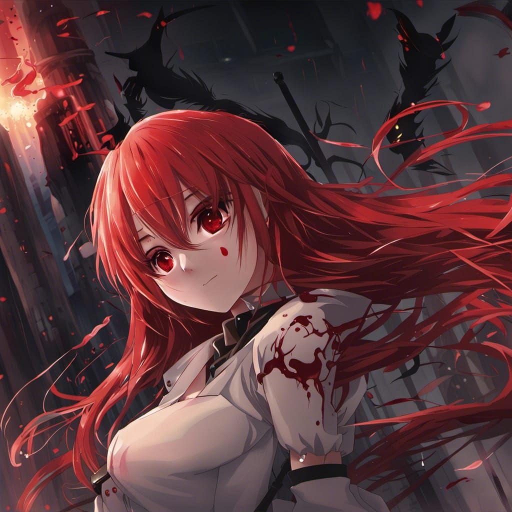 Red-Haired Girl: Dark Anime-Style Portrait