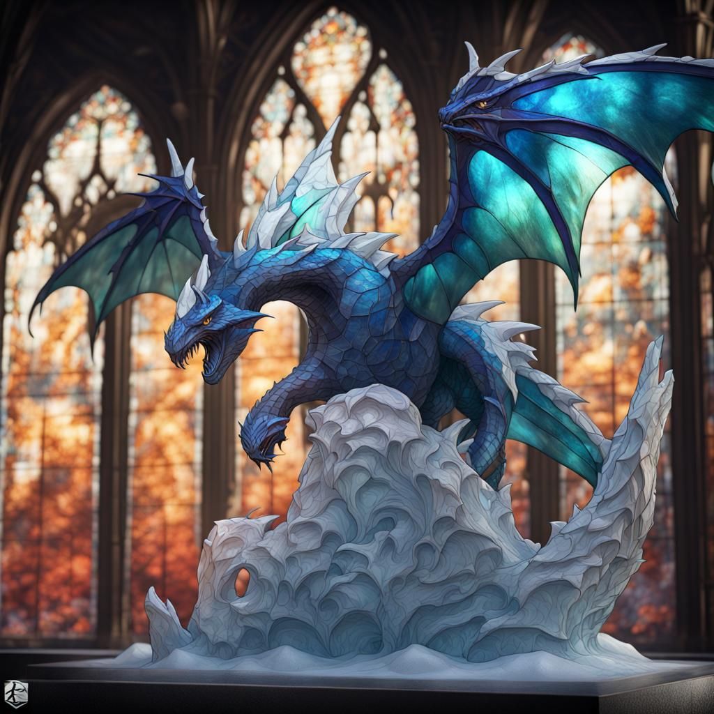 Stained Glass Ice Wyvern Sculpture
