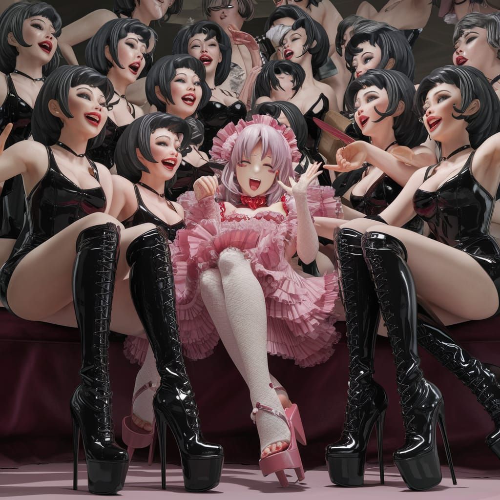 Stylish Women in Latex Celebrate: 3D Anime Art