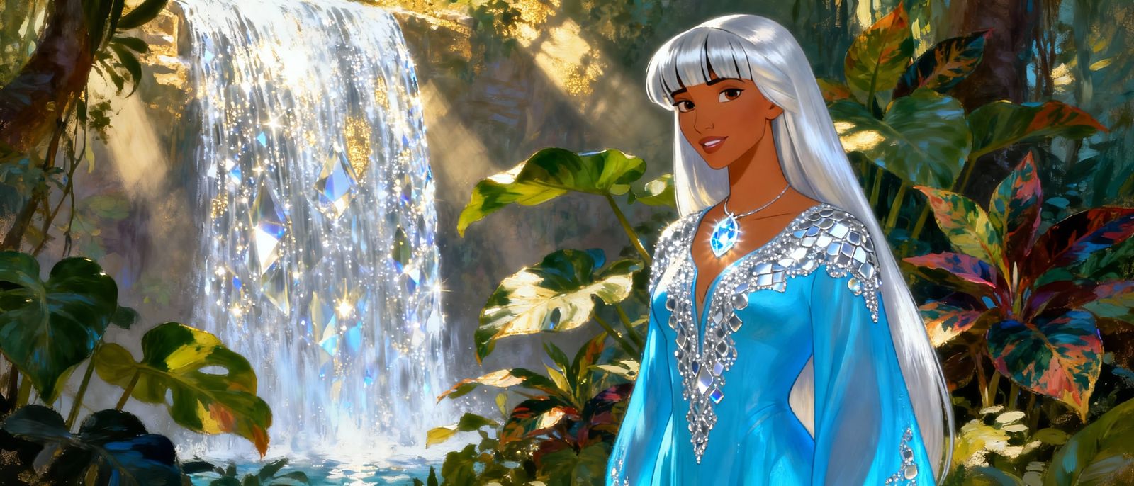 Impressionist Oil Painting of Princess Kida in Crystal Water...