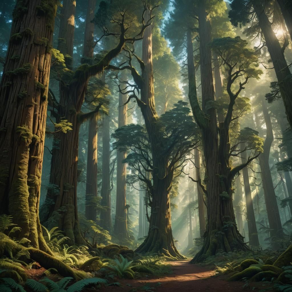 Redwood Forest Fantasy Art in Kit Williams Style