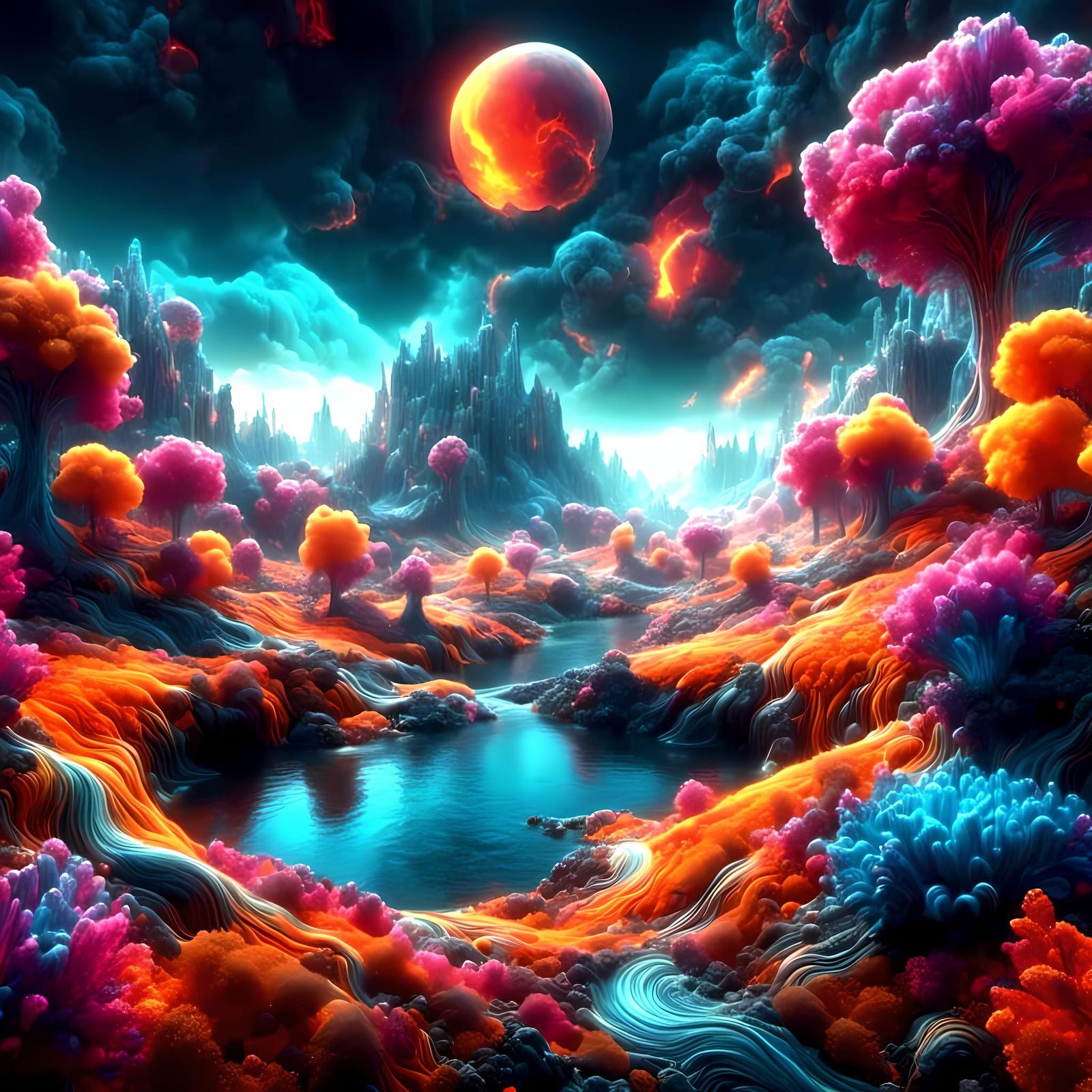 Colorful Surreal Landscape in Detailed Matte Painting Style