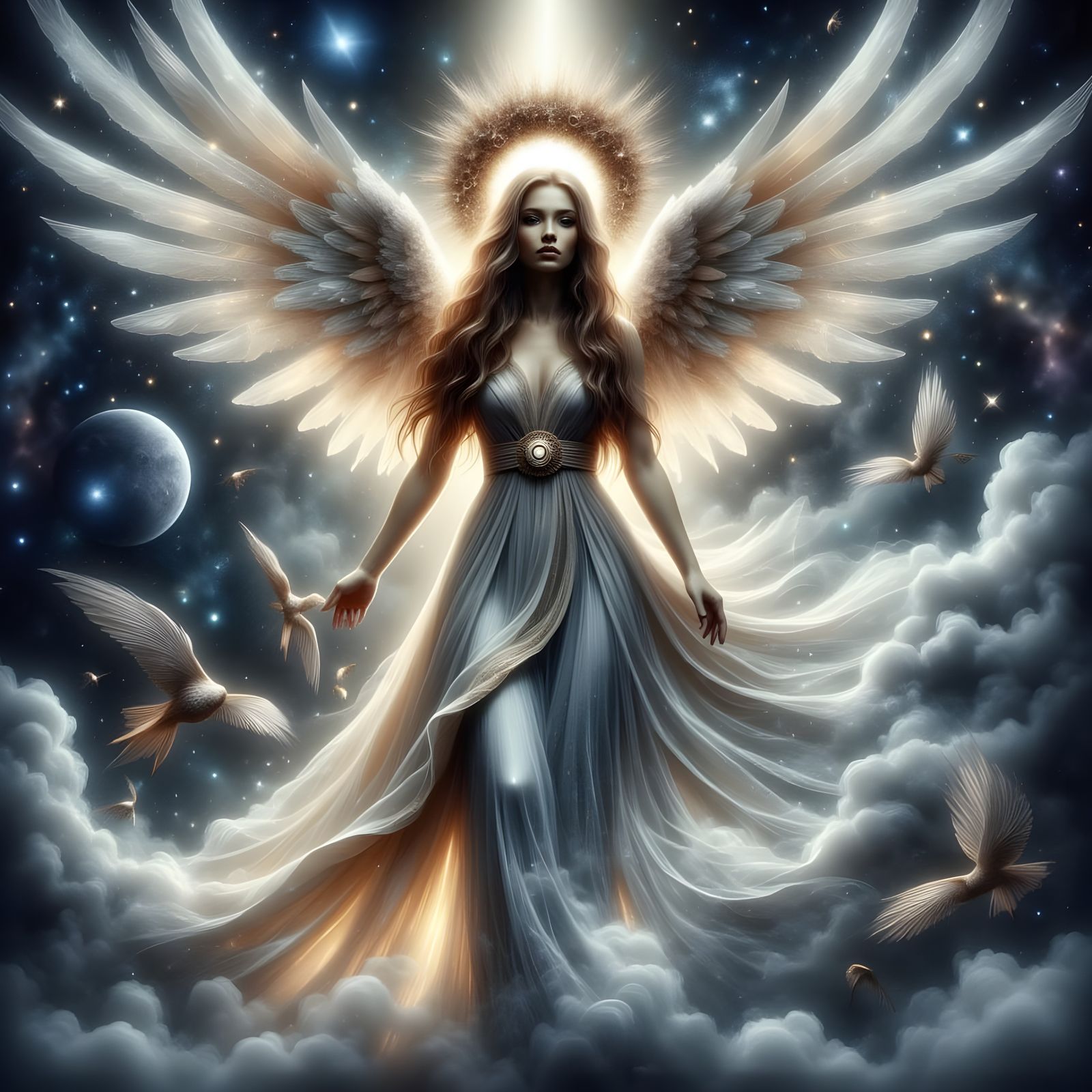 Ethereal Angel in Whimsical Landscape