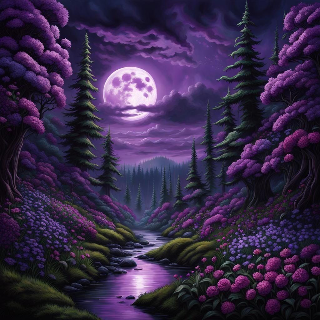 Gothic Forest with Purple Moon in Burton Style