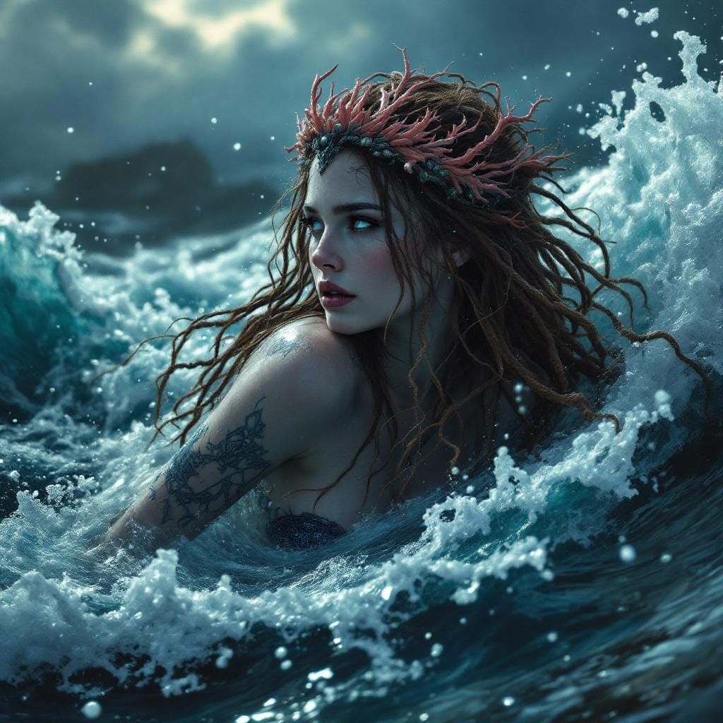 Viking Mermaid Angreyja in Stormy Seas