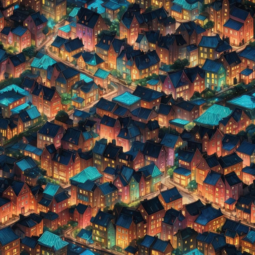 Fantasy Cityscape at Night with Neon Lights