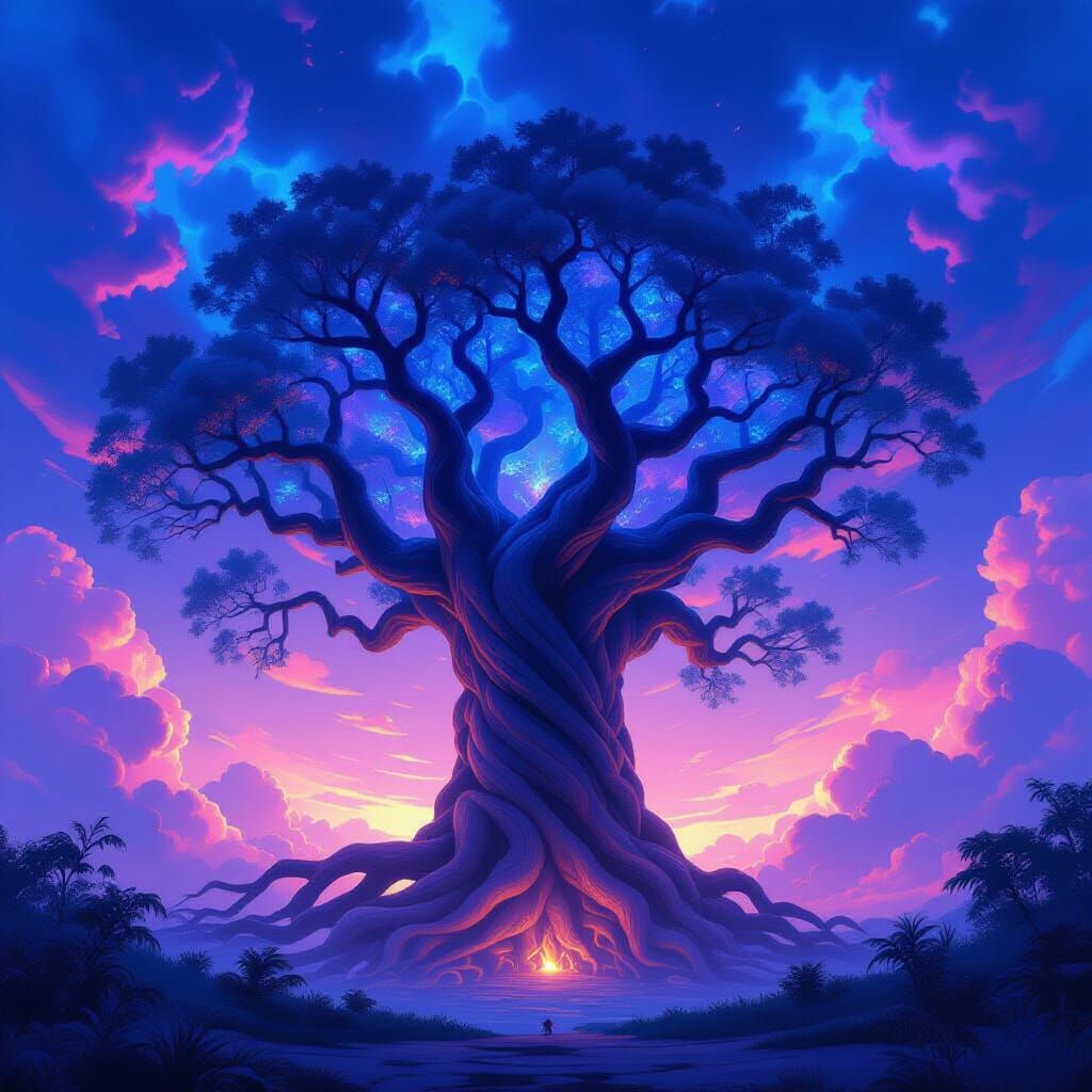 Colossal Ancient Tree Against an Otherworldly Sky