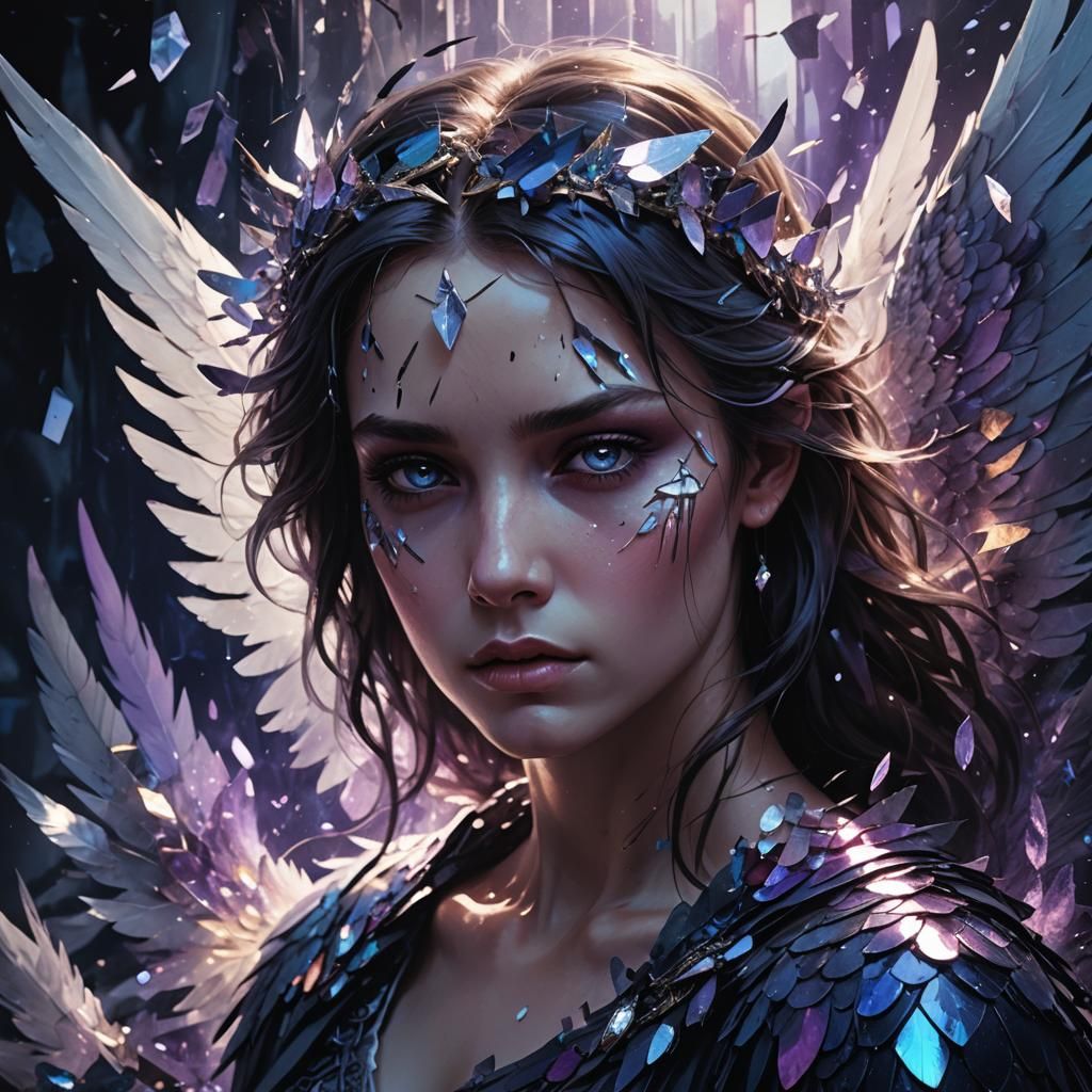 Dark Fantasy Angel in Shattered Crystal World
