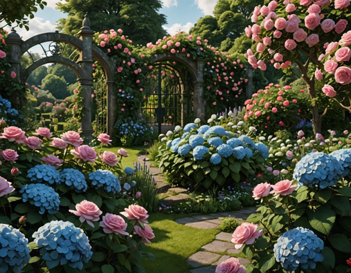 Glowing Scottish Rose Garden: Hyper-Detailed Fantasy Art