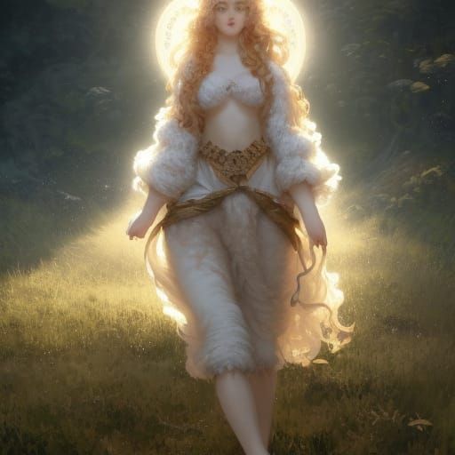 Sheep Girl Portrait in Art Nouveau Style