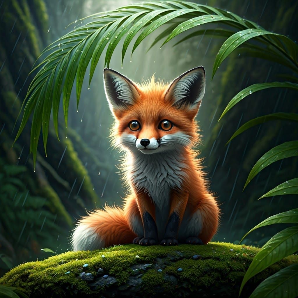 Mystical Fox in Lush Prehistoric Forest