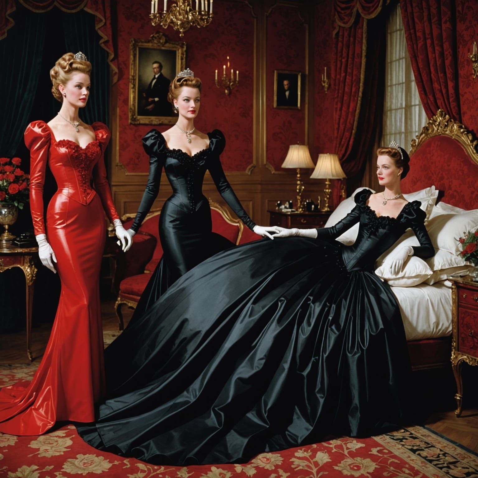 Elegant Figures Entwined by Oceanic Tentacles in Luxurious S...