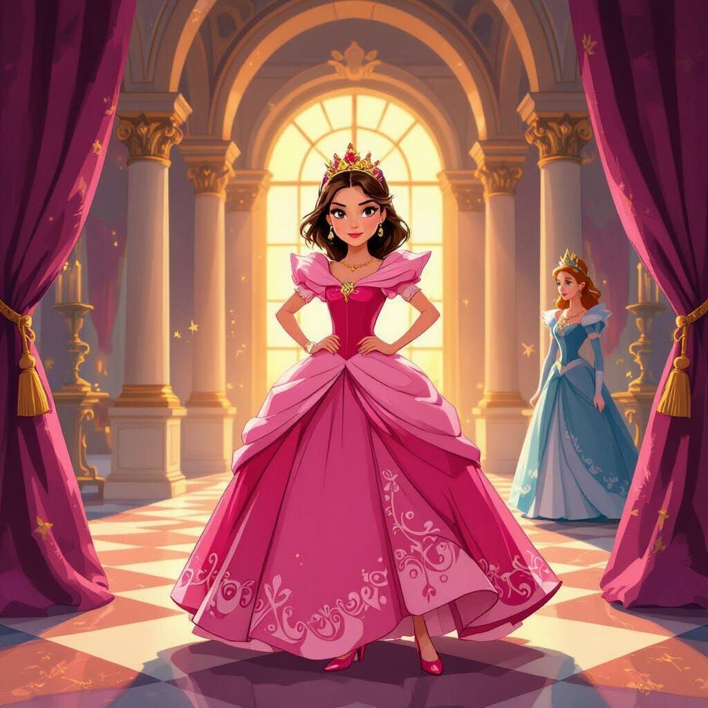 Princess Nectarin in Pink Dress in Palace Hall