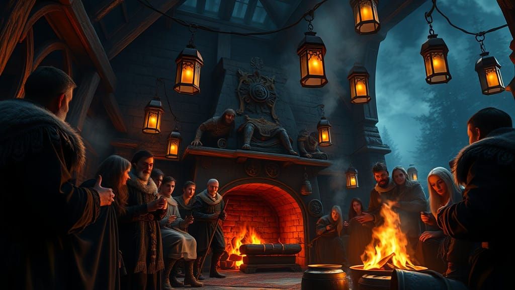 Medieval Revellers Warmth and Merriment in Fantastical Winte...