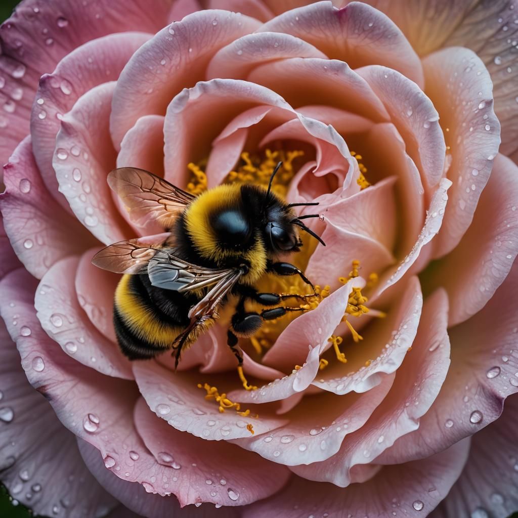 Bumble Bee Sleeping in Rose, Macro Photography
