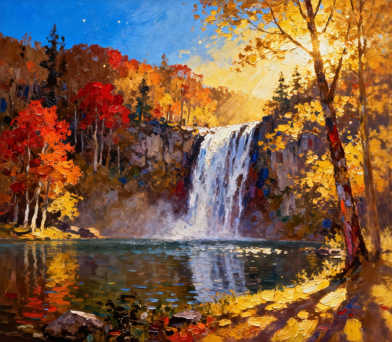 Autumn Waterfall in Vivid Forest Colors