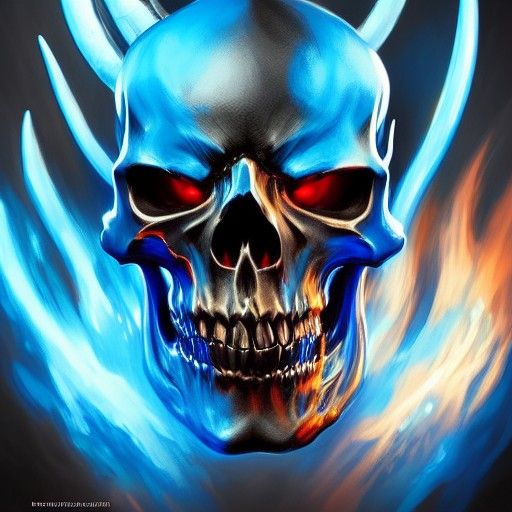 Flaming Skull with Blue Flames: Fantasy Portrait