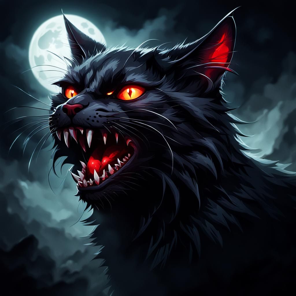 Menacing Black Cat in Dark Fantasy Style