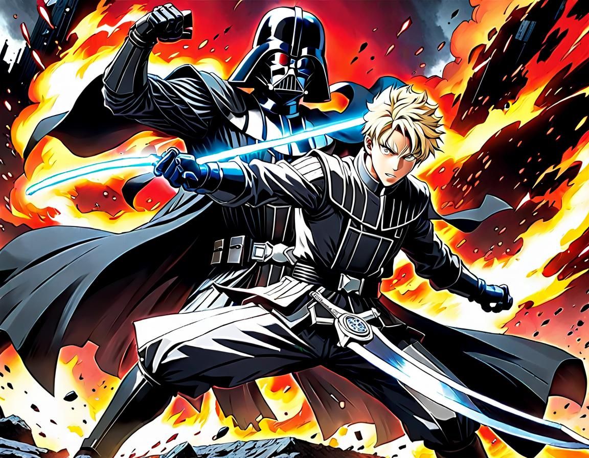 Epic Manga Villain Battle in Graffiti Art Style