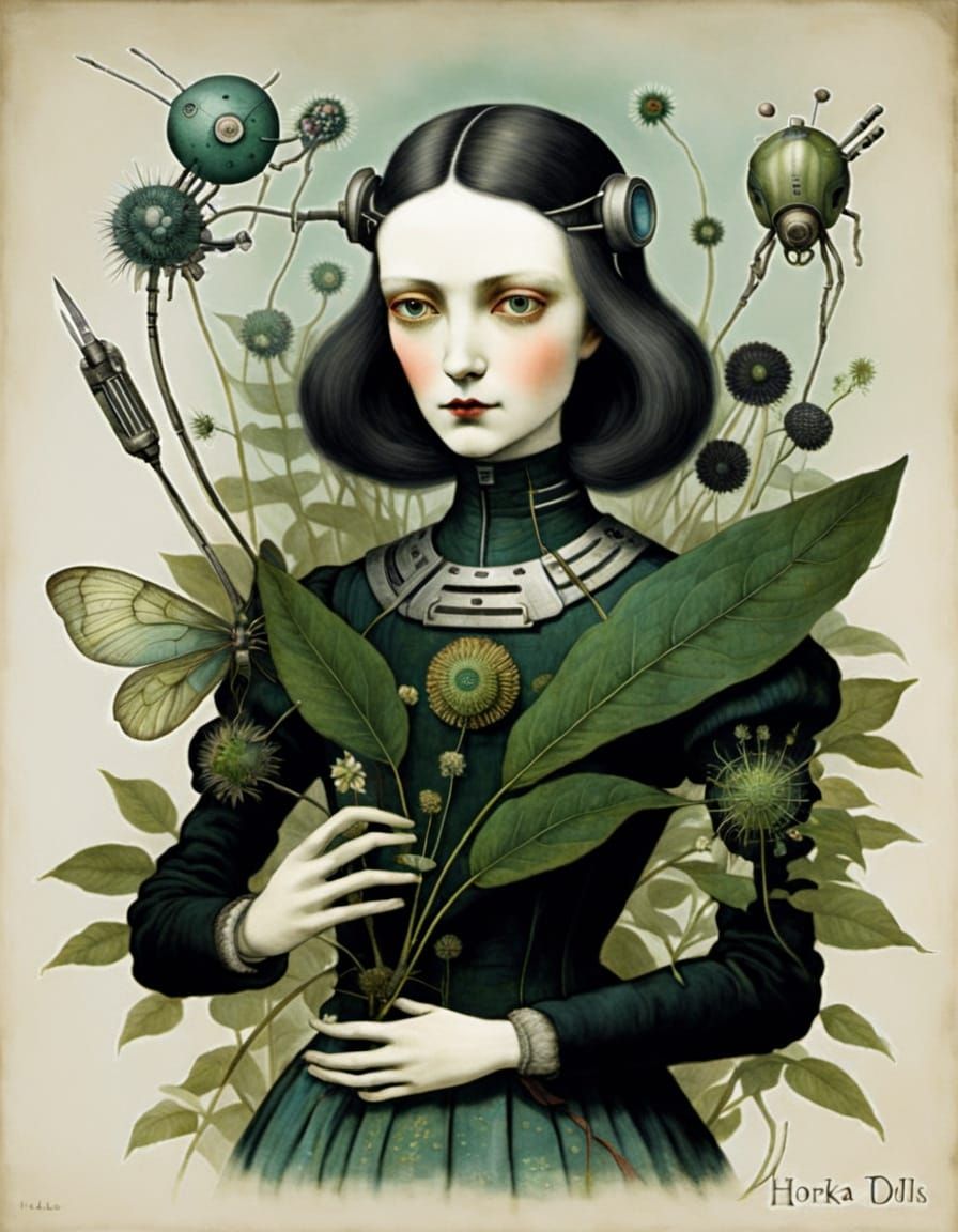 Botanical Cyborg in Dark Surrealist Style
