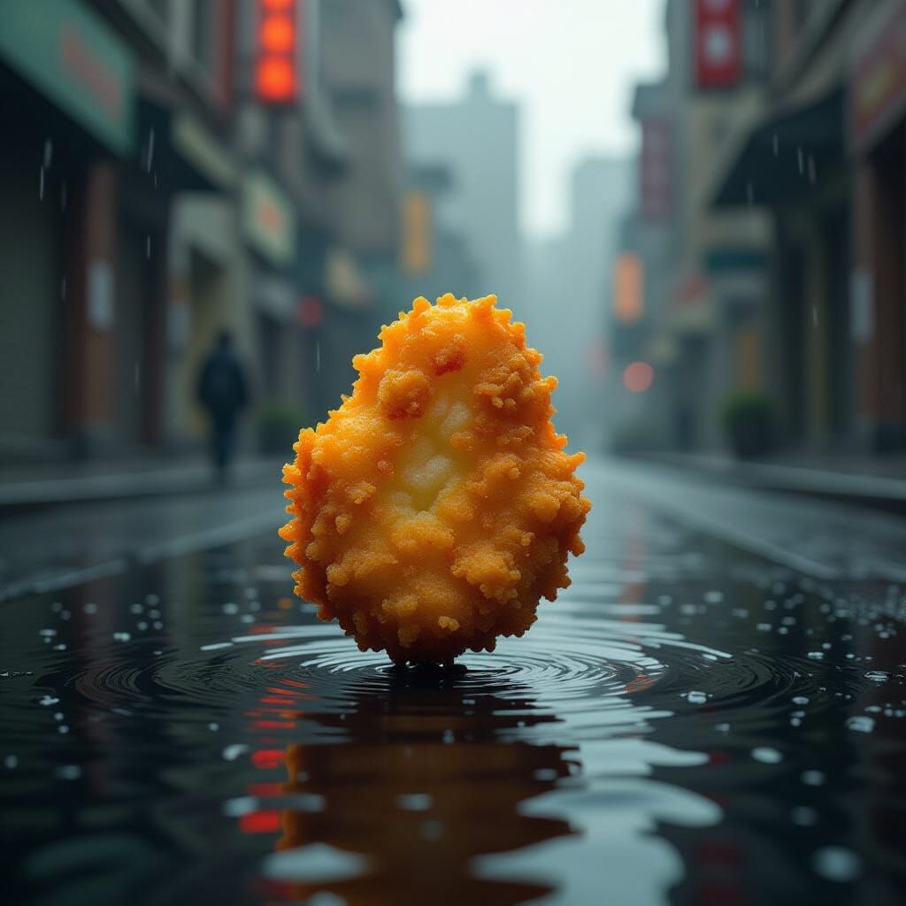 Lone Chicken Nugget in Void: Sci-Fi Surrealism