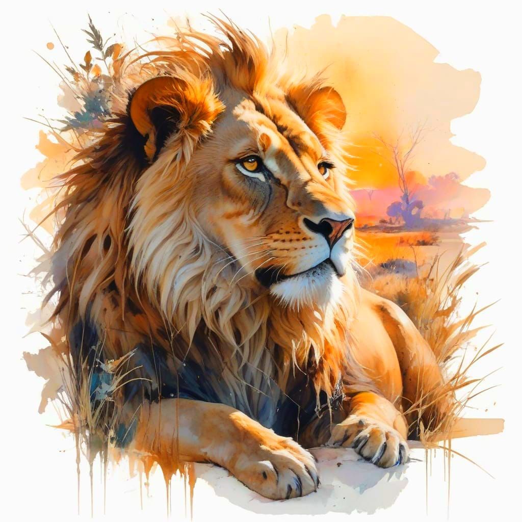 Regal Lion in Timeless Savanna Landscape