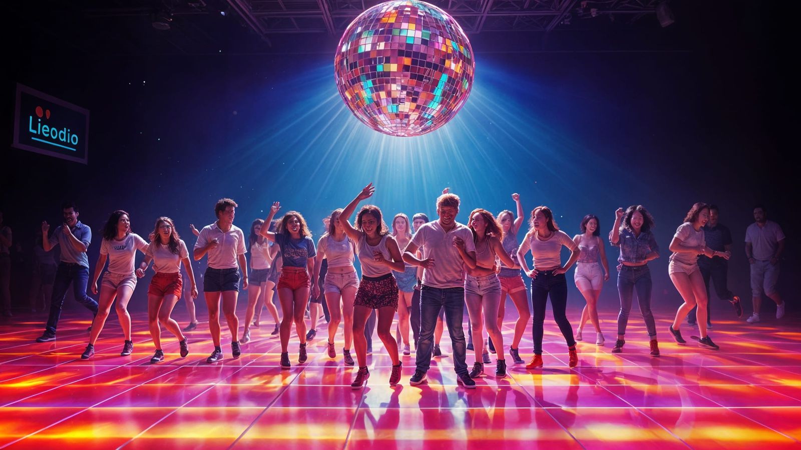 Neon Dance Party in Vibrant Disco Scene