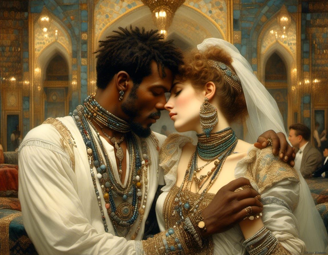 Romantic Couple in Opulent Arabesque Setting