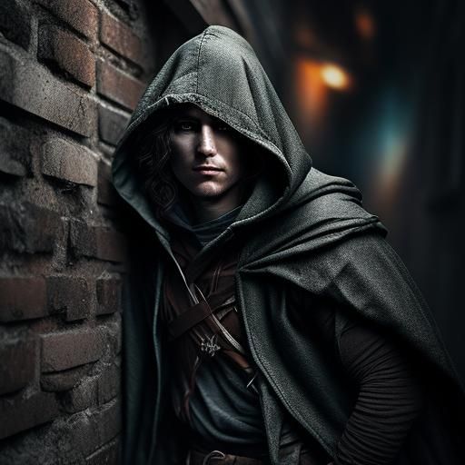 Fantasy Rogue Scouting in Dark Alley: Professional Photograp...