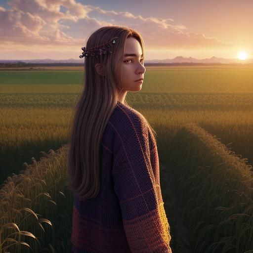 Sunset Farmscape in Hyperrealistic Pixel Art