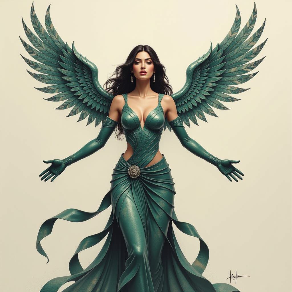 Abstract Ceramic Sculpture of Woman Rising as Phoenix