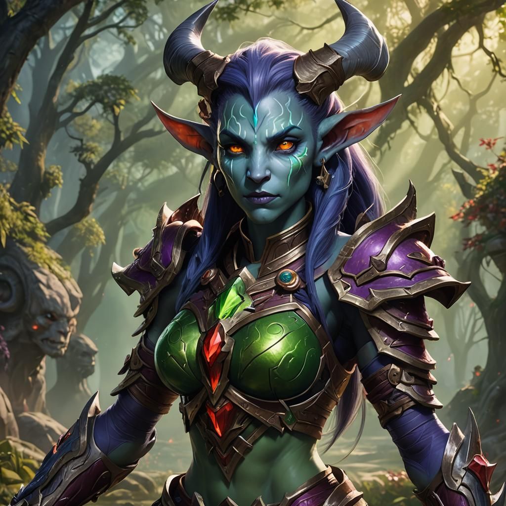 Flying Draenei with Demon Wings in Fantasy Art