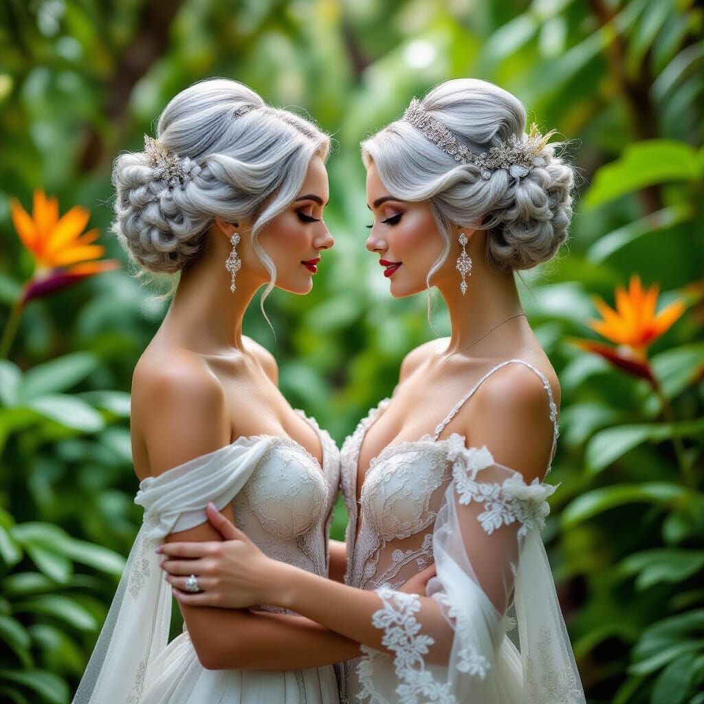 Elegant Women in Rainforest, Art Nouveau Style