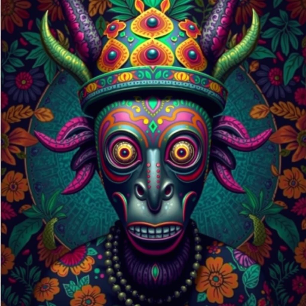 Mystical Masked Figure in Lush African Setting