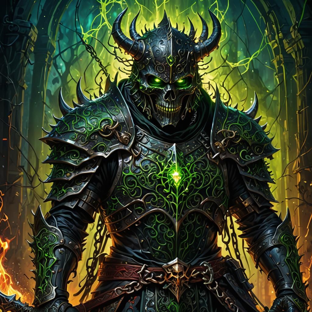 Demonic Knight with Glowing Eyes, Detailed 3D Art