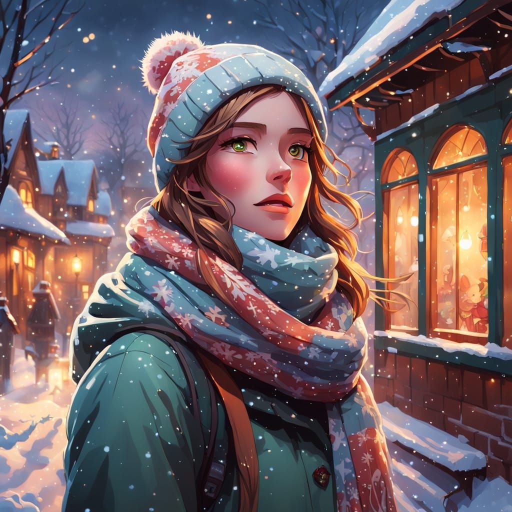 Whimsical Winter Wonderland with Anime Girl
