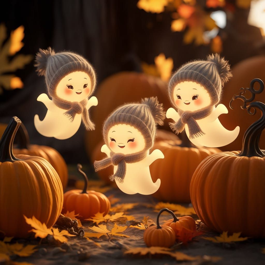 Whimsical Autumn Ghosts in Cozy Pumpkin Patch