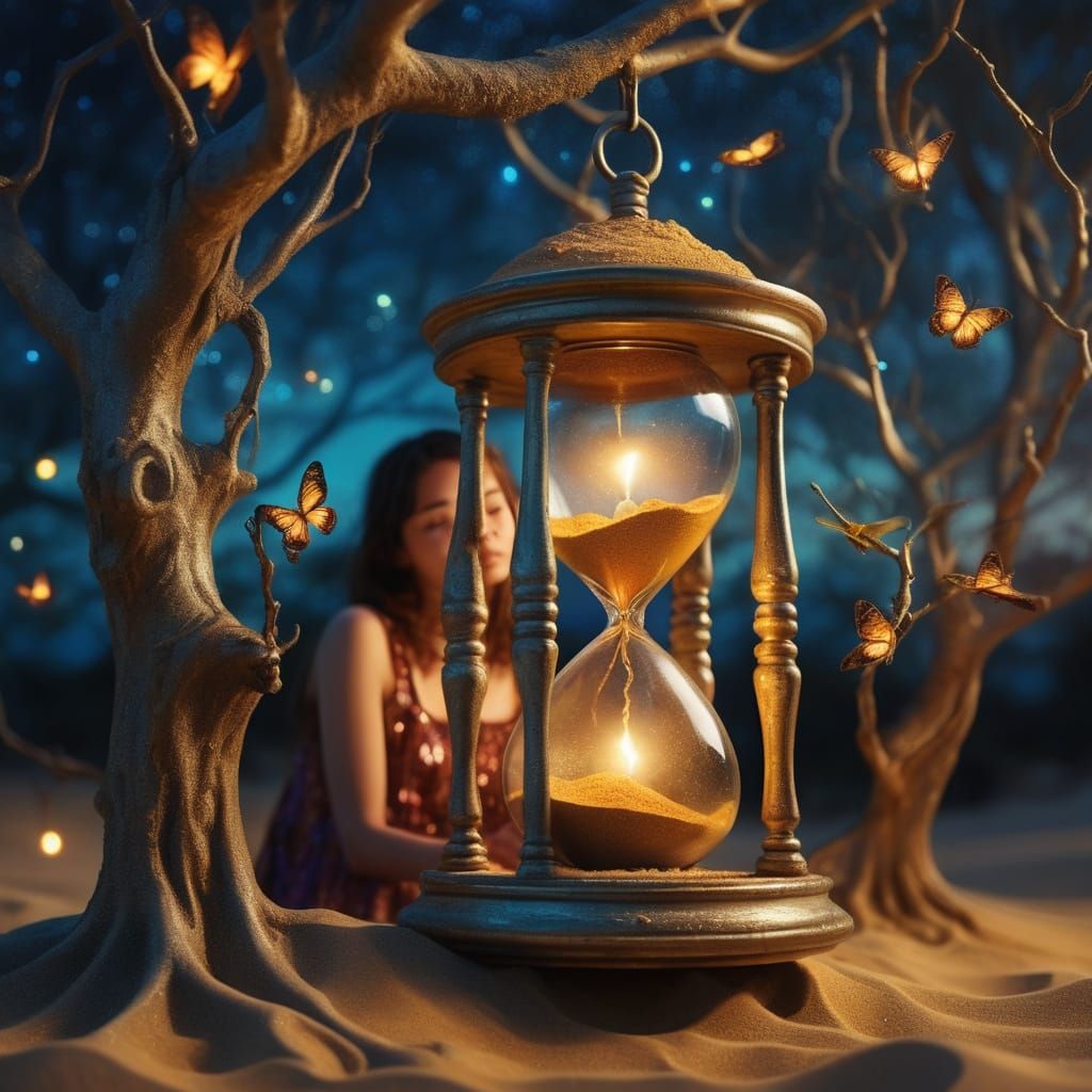 Hourglass Sand Woman in Surreal Oil Painting