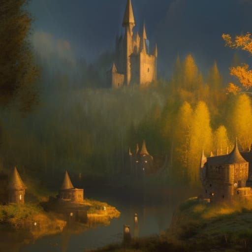 High Fantasy Medieval Village by Turquoise River