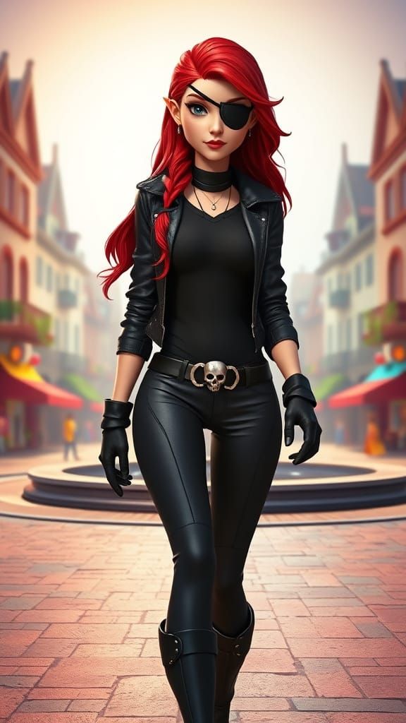 Pixar-Inspired Lady of the Streets in Vibrant Town Square