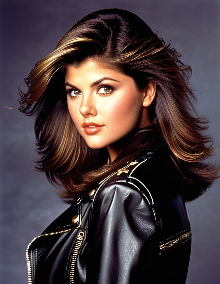 Realistic Portrait of a Young Woman in 80s Style