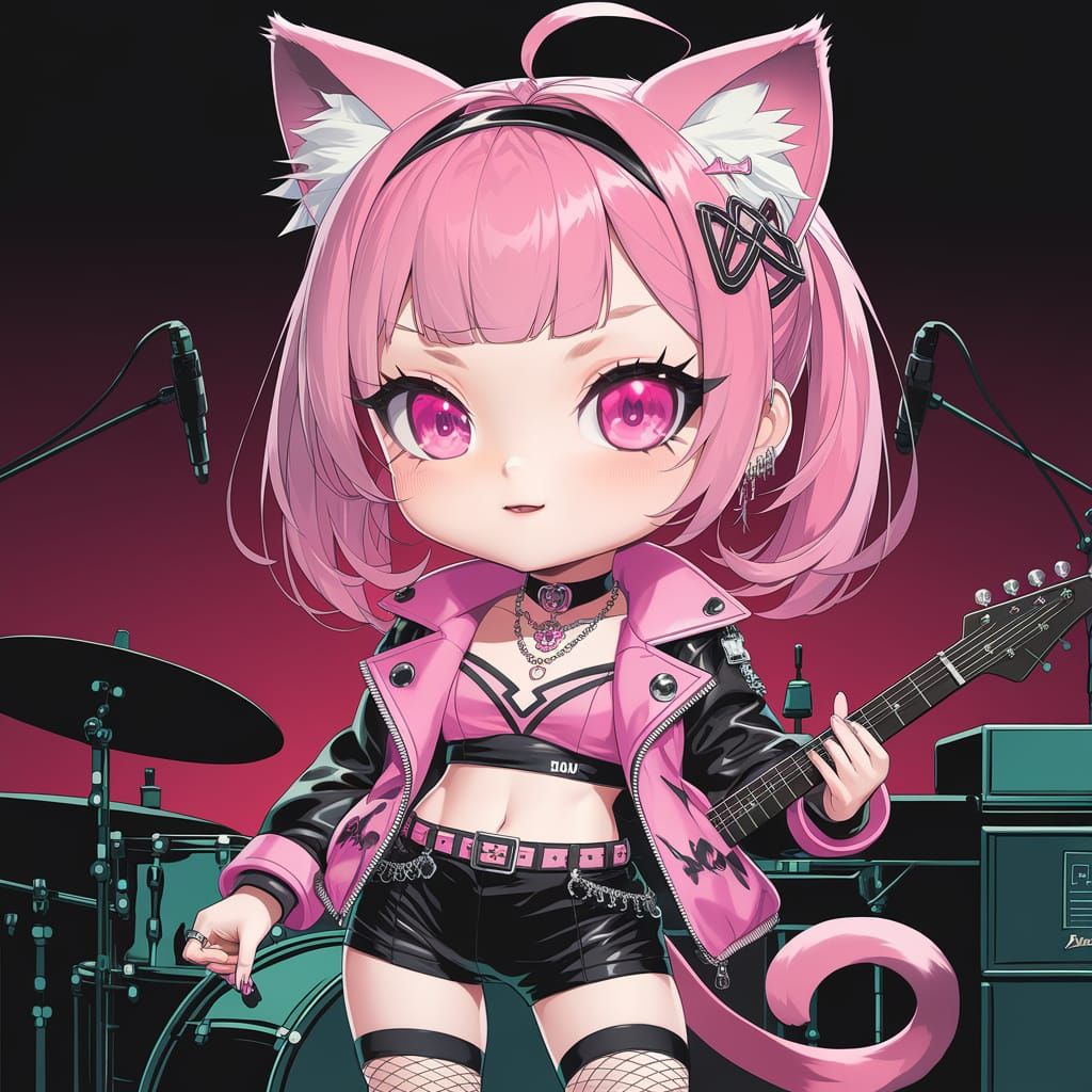 Anime Punk Neko Girl on Stage in 64k