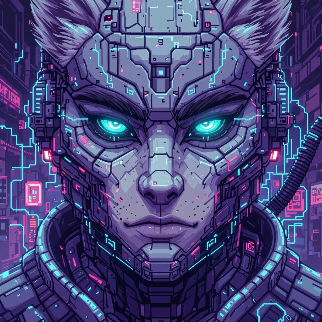Biomechanical Fox Cybernetic Enhancement in Cyberpunk Style