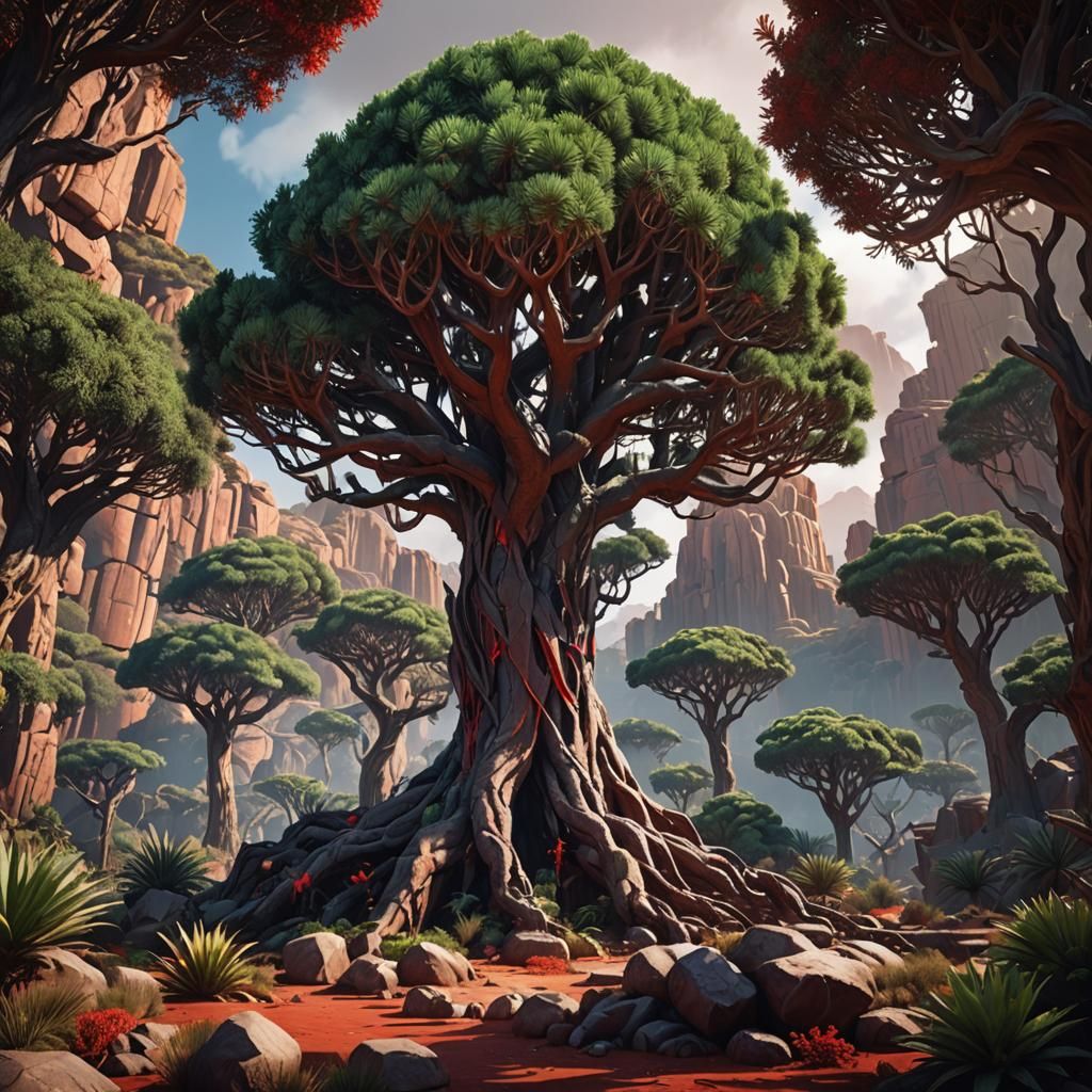 Fantastical Dragon's Blood Tree: Detailed Matte Painting